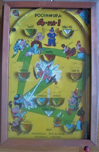 Vintage Poosh - M - Up Jr 4 In 1 Tabletop Pinball Game Made In Canada W Box