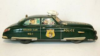 Vintage 1950s Marx Dick Tracy No.  1 Police Squad Car,  Wind Up Tin Litho Green 11 "