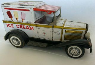 Vintage 1960s Ice Cream 1932 Ford Delivery Truck Tin Litho Toy Bandai Made Japan