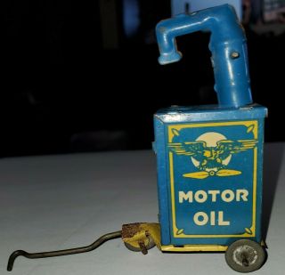 Vintage Marx Tin Toy Gas Station Motor Oil Eagle Cart For Roadside And Sunnyside