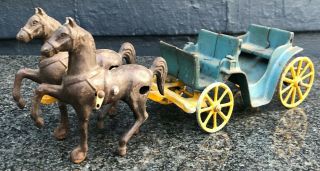 Vintage 1940’s Stanley Toys Cast Iron Horse Drawn Surrey Carriage Made In Usa