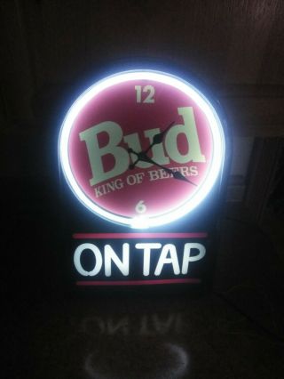 Vintage Bud King Of Beers Neon Light Wall Clock Bar Game Room Man Cave Retro