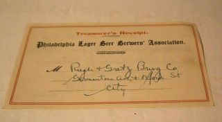 July 12 1915 Rieger & Gretz Brewery Dues Receipt Phila Lager Brewers 