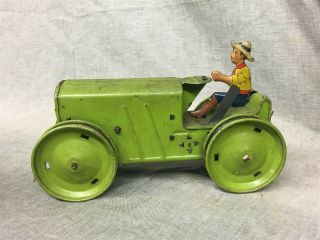 Vintage Marx Green Tin Litho Wind - Up Tractor With Driver