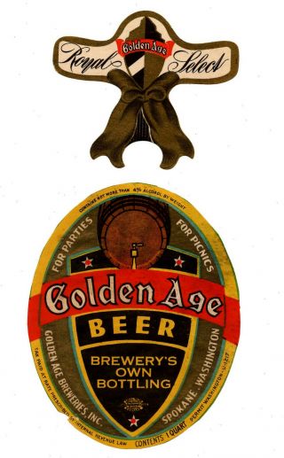 1933 Golden Age Breweries,  Spokane,  Washington U - Permit Irtp Beer Label Set