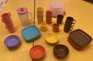 Vintage Tupperware Toy Pitcher,  Mug,  Cake Carrier,  Plates,  Bowls,  Cups