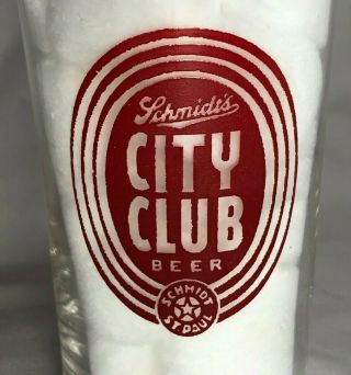 1950s SCHMIDT ' s CITY CLUB BEER Short GLASS Vintage ST PAUL Minnesota 2