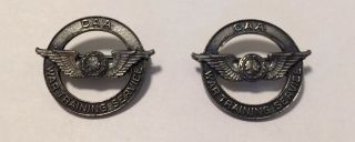 Vintage Ww2 Caa War Training Service Pilot Flight Instructor Collar Pins Wings