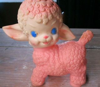 Vintage 1955 Sun Rubber Co.  Pink Squeaky Baby Lamb Toy 50 