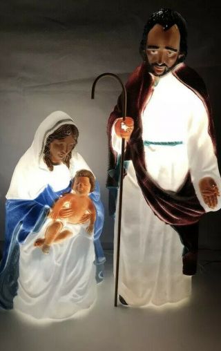 Vtg 1997 1998 Tpi 36” Joseph Mary Jesus Christmas Lighted Blow Mold Nativity Set