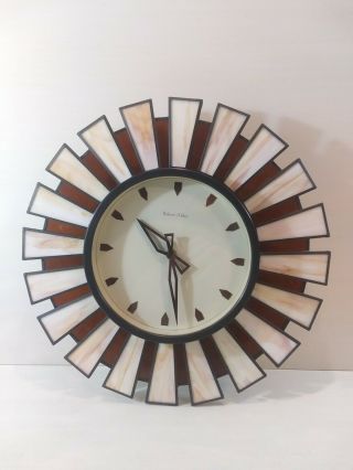 Vintage Robert Abbey Mid Century Stained Glass Starburst Wall Clock Mcm 14 3/8 "