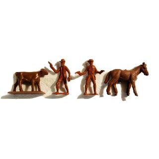 Vintage Brown Plastic Western Cowboys Mule And Cow Toys