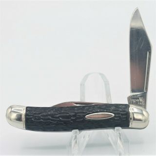 Vintage Imperial Ireland Folding 2 - Blade Pocket Knife Black Jigged Handle Peanut 2
