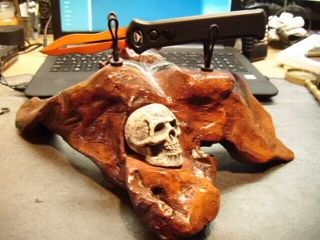 Custom Knife Stand,  Wood With Skull Finial. ,  Adjustable Piece.