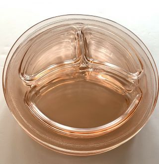 Set Of 6 Vintage Clear Pink Depression Glass Divided Dinner Plates 9 " Diameter