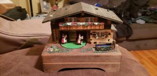 Vintage Reuge Swiss Chalet 3 Moving Dancer Couples " Gypsy Baron Waltz " Music Box
