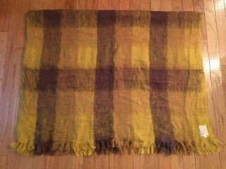 Vintage Hudson Bay Mohair Large Plaid Fringe Throw Blanket Scotland 48 " X 76 "