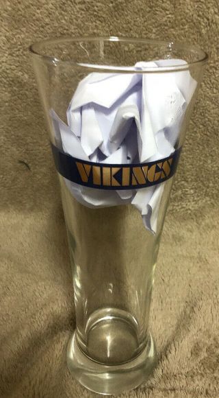 Tall Clear Pilsner Glass Miller Lite Beer Minnesota Vikings Helmet Mn 8.  5 " Tall