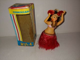 Vintage Alps Mechanical Wind Up Hula Dancer Hawaiian Girl W/box