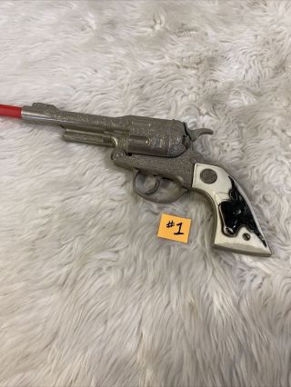 Antique Vintage Hubley Texan Jr Pistol Toy 1950s 1940s Black Steer Grips Caps S2