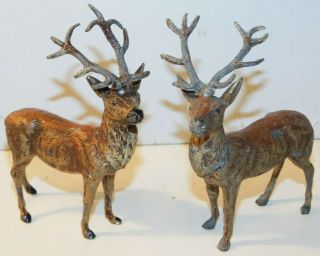 Old Pre - War Germany 1930s Cast Lead,  Two Reindeer Standing,  Christmas Putz,  A