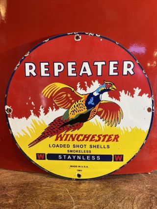 1961 Vintage Style  Winchester  (repeater) Porcelain Gas & Oil Sign 12 Inch