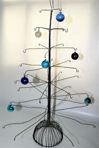 Vintage Wire Galvanized Metal Christmas Ornament Display Tree Hooks 27 Inch