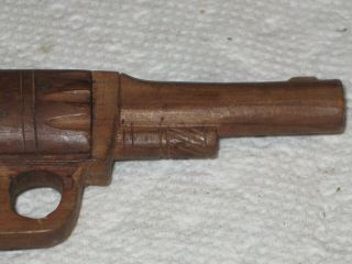 Vintage Folk Art,  hand carved wooden miniature revolver,  unsigned,  child ' s toy,  old 2