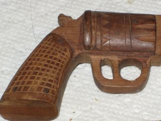 Vintage Folk Art,  hand carved wooden miniature revolver,  unsigned,  child ' s toy,  old 3