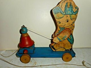 Vintage “kewtie Kids 1940s Wood Pull Toy The Gong Bell Mfg.  Co.