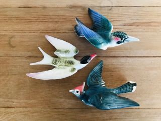 Vintage Rétro Ceramic Flying Birds Wall Decor Art Set Of 3 (beswick Like)