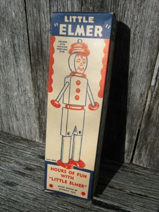 Rare Vintage Antique Wooden " Little Elmer " Toy Doll From 1945 Box