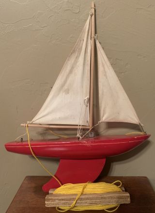 Vintage Star Yacht Sy2 Red Wooden Pond Sail Boat Toy Birkenhead Made In England