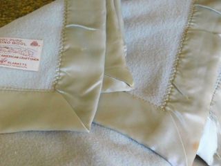 Vintage Faribo 100 Pure Merino Wool Blanket Pale Blue Satin Trim King 90x104 "