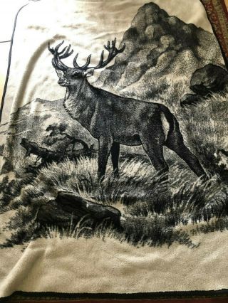 Vtg San Marcos Deer Buck Blanket 63” X 91” Elk Reindeer Brown Cream Reversible