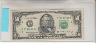 1988 (b) $50 Fifty Dollar Bill Federal Reserve Note York Vintage Money