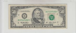 1993 (b) $50 Fifty Dollar Bill Federal Reserve Note York Vintage Old Money