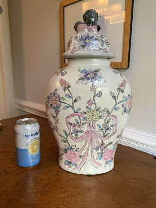 Vintage Macau Style Chinese Porcelain Large Ginger Jar With Dog