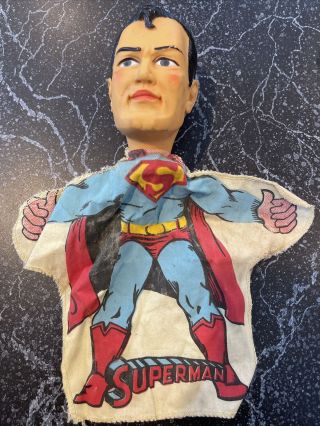 1965 Ideal Toy Corp Superman Hand Held Puppet Rubber Head Cloth Body Vintage