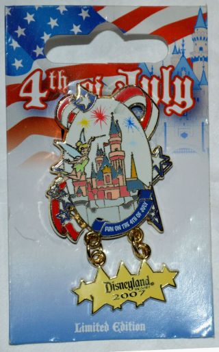 Disney Le Dangle Pin Fun On The 4th Of July 2007 Tinker Bell Disneyland Castle