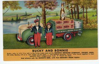 Toledo Oh Bucky And Bonnie Beer Brewery Truck Curt Teich Linen Postcard