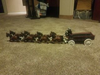 Vintage Cast Iron 8 Horse Drawn Stagecoach W/ 2 Drivers 30 " Long