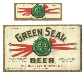 Green Seal Beer Label,  U - Permit,  Irtp,  Buckeye Brewing Co. ,  Toledo,  Oh