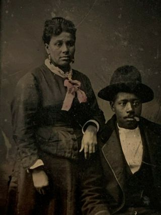 Black Couple - Vintage Tintype Photograph - Black Americana - Hand Tinting