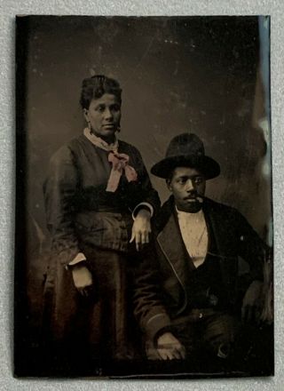 BLACK COUPLE - Vintage Tintype Photograph - BLACK AMERICANA - Hand Tinting 2