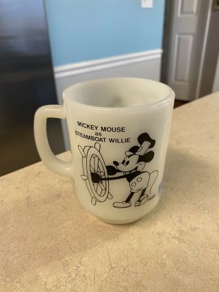 Vintage Pepsi Walt Disney Mickey Mouse As Steamboat Willie Milk Glass Coffee Cup