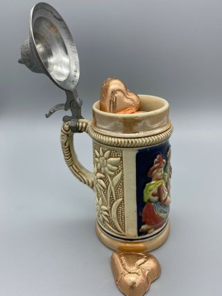 Valentine’s Day Gift: Vintage German Small Lidded Beer Stein W/ Chocolate Hearts