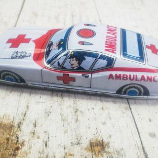 Litho Tin Friction Ambulance Car Toy 1950s Japan Vintage