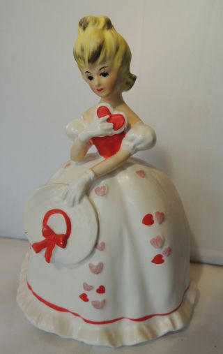 Vintage Valentine 6.  5 " Lady Figurine Planter Lefton 2815 Ceramic Girl