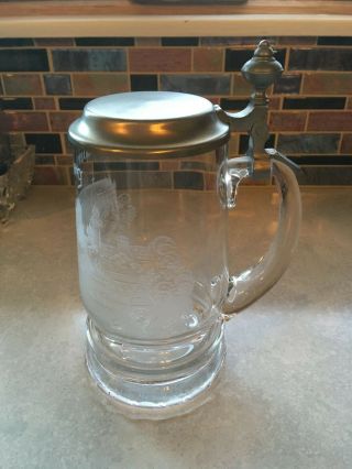 Vhtf - Zinn Clear Glass Beer Pewter Lidded Stein Etched Nurnberg Germany